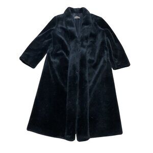 Vtg Black Faux Fur Coat Monterey Fashions  Sz M Length Fully Lined Made In USA
